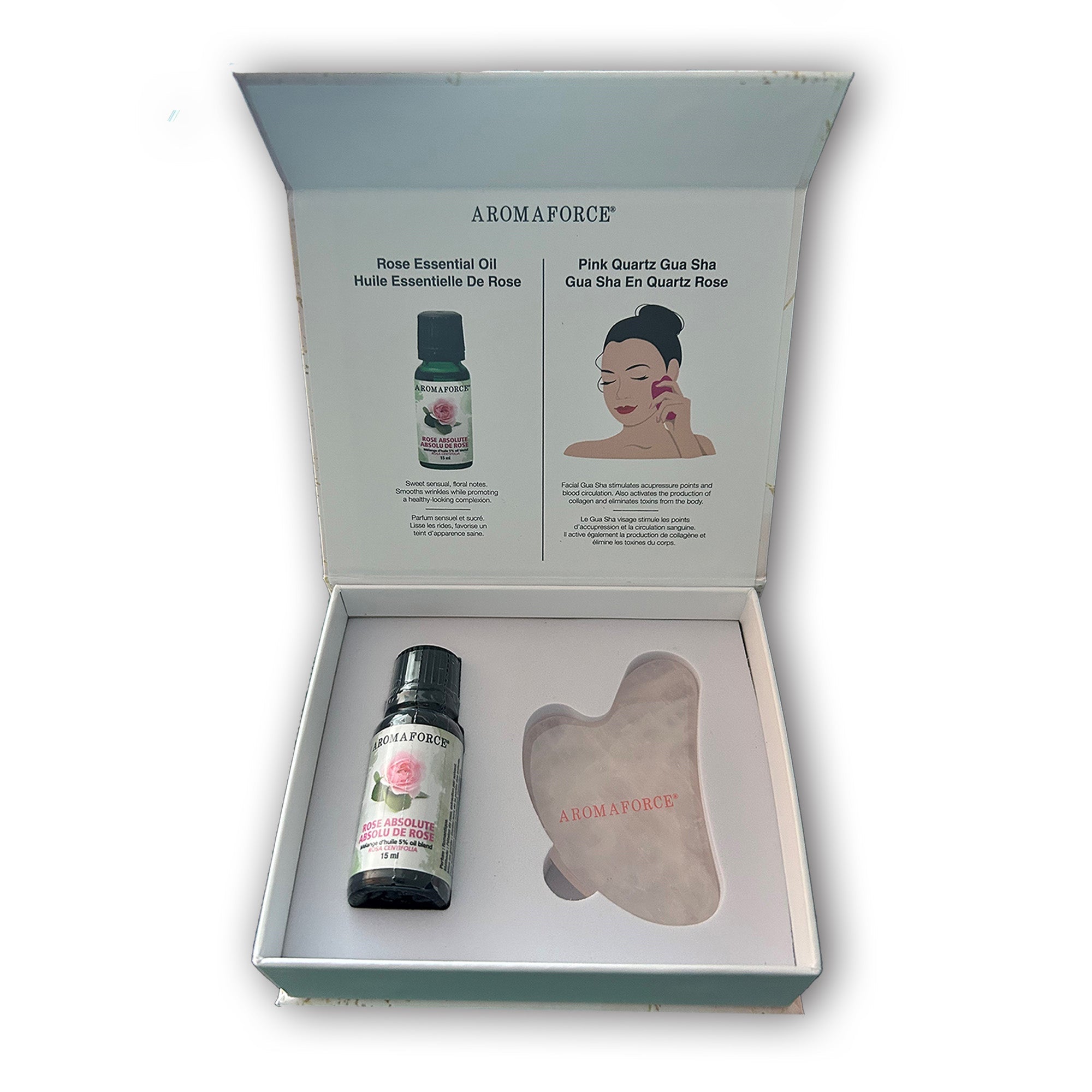 Aromaforce Beauty Kit - Gua Sha and Rose Essential Oil blended with Jojoba - A.Vogel Canada